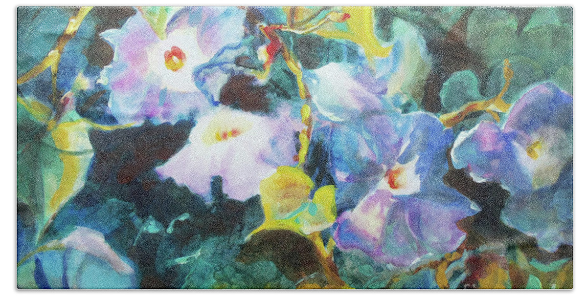 Color Beach Towel featuring the painting Morning Glories by Kathy Braud