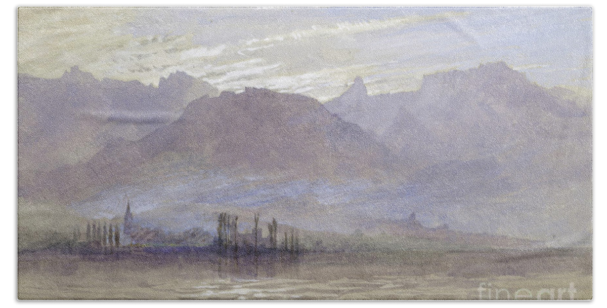 John Ruskin Beach Towel featuring the painting Morning in Spring, with northeast Wind, at Vevey, by John Ruskin