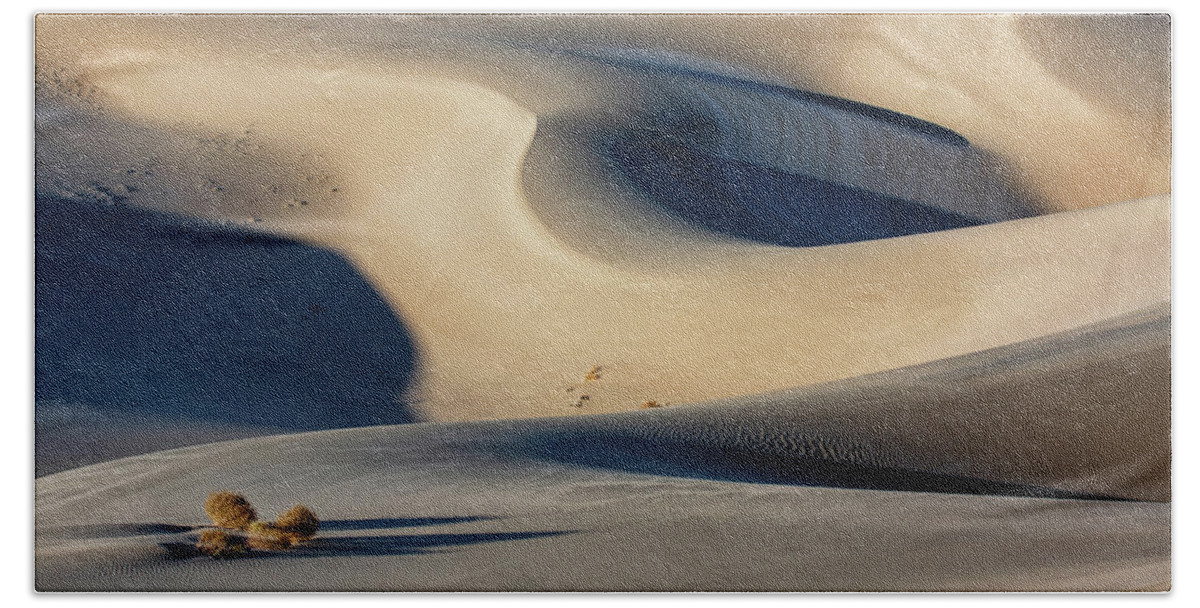 Abstract Beach Towel featuring the photograph Morning light at Eureka Dunes by Alex Mironyuk