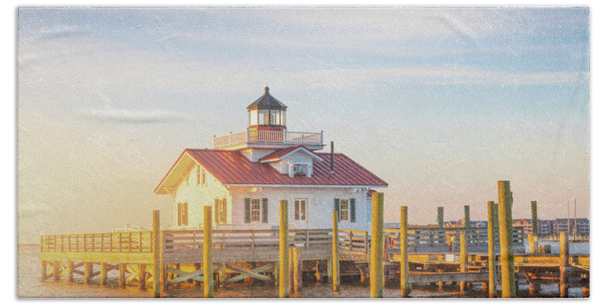 Roanoke Island Marshes Lighthouse Beach Towel featuring the photograph Morning Light Outer Banks Manteo Lighthouse OBX North Carolina by Jordan Hill