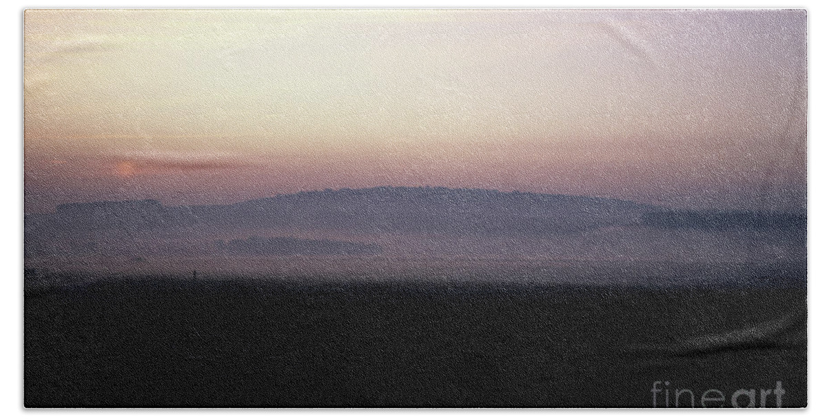 80025126 Beach Towel featuring the photograph Morning Mist on Salisbury Plain by Patrick G Haynes