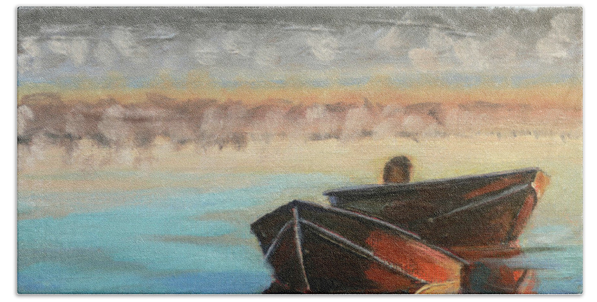 Ocean Beach Sheet featuring the painting Morning Mist by Trina Teele
