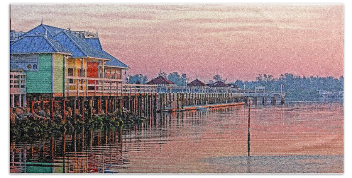 Bridge Street Pier Beach Sheet featuring the photograph Morning Peace by HH Photography of Florida
