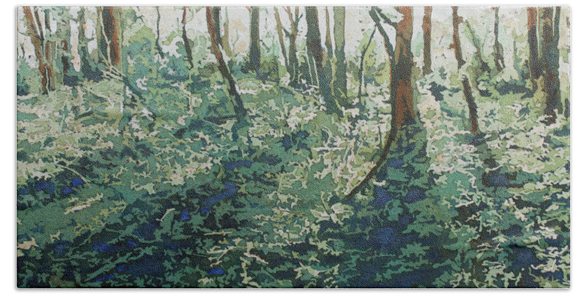 Forest Beach Towel featuring the painting Morning Shadows by Jenny Armitage