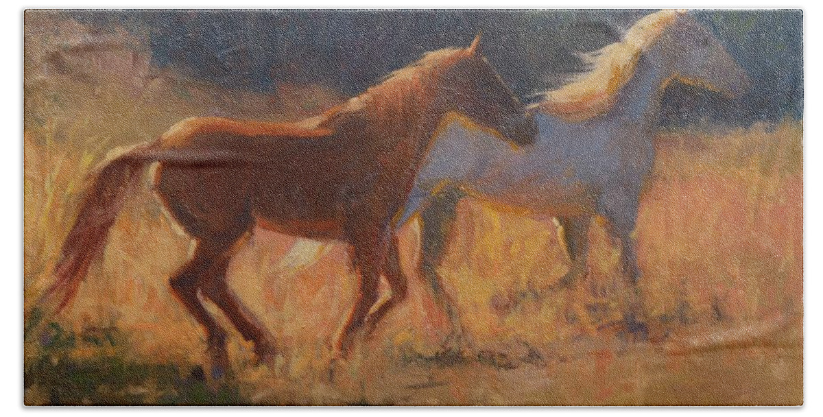 Horse Beach Towel featuring the painting Morning Stroll by Viktoria K Majestic