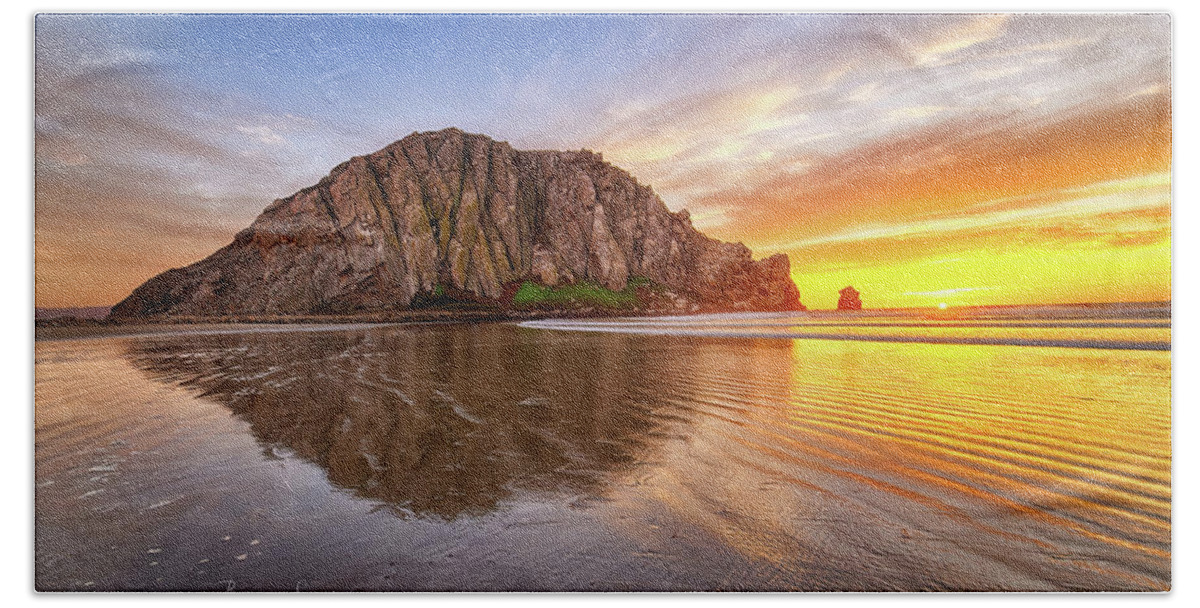 Morro Bay Beach Sheet featuring the photograph Moro Rock At Sunset by Beth Sargent