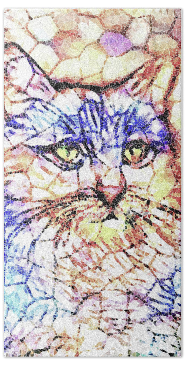 Cat Beach Towel featuring the digital art Mosaic Cat 670 by Lucie Dumas