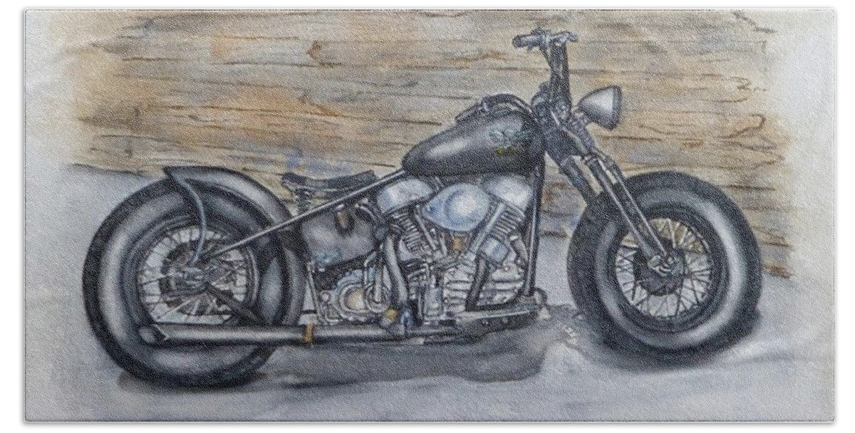 Vintage Motorcycle Beach Towel featuring the painting Motorcycle Vintage 1950's by Kelly Mills