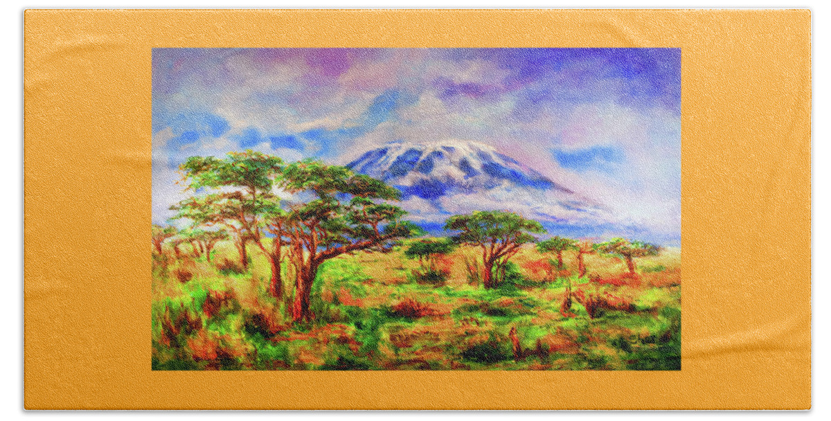 Jungle Of Mount Kilimanjaro Artwork Beach Towel featuring the painting Mount Kilimanjaro Tanzania East Africa by Sher Nasser Artist