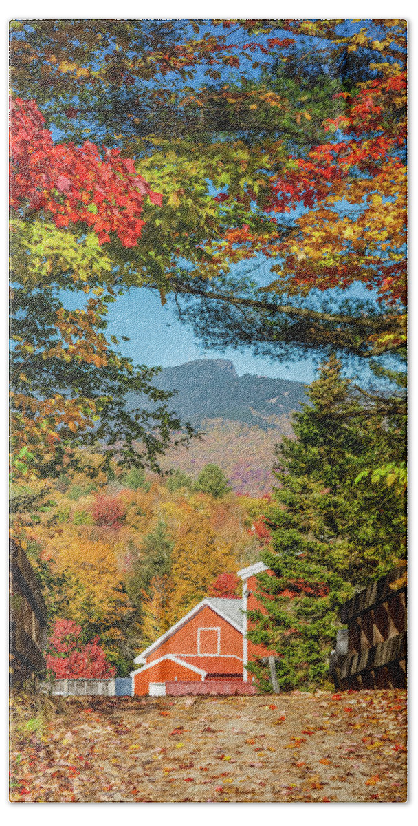 Mount Mansfield Beach Towel featuring the photograph Mount Mansfield seen through fall foliage by Jeff Folger