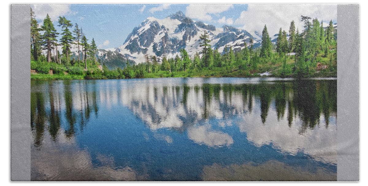 Beauty In Nature Beach Towel featuring the photograph Mount Shuksan Reflected in Picture Lake by Jeff Goulden