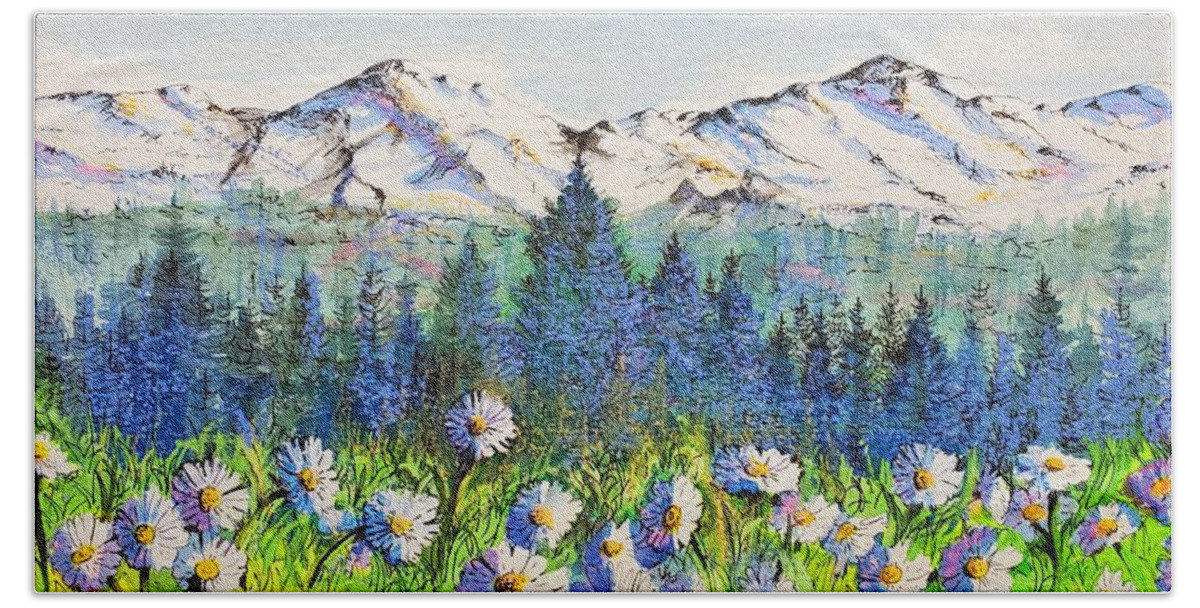 Mountains Beach Towel featuring the painting Mountain Blues by Diane Phalen