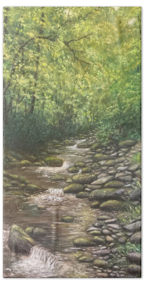Creek Beach Sheet featuring the painting Mountain Creek - Old Fort NC by Kathleen McDermott