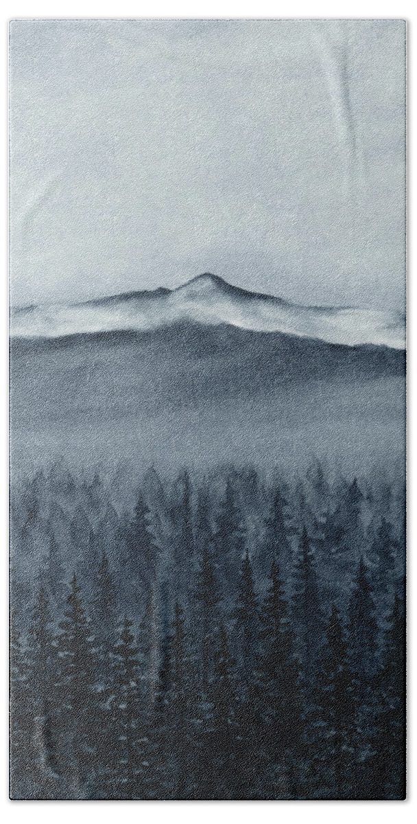 Blue Beach Towel featuring the painting Mountain from Tumalo I by Rachel Elise