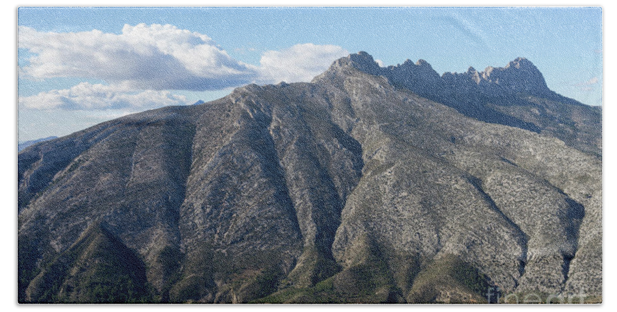 Mountain Landscape Beach Towel featuring the photograph Sierra de Bernia mountain ridge and clouds by Adriana Mueller
