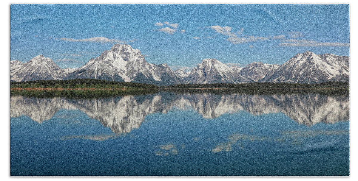 Grand Teton Reflection Panorama Beach Towel featuring the photograph Mountain Symmetry by Dan Sproul