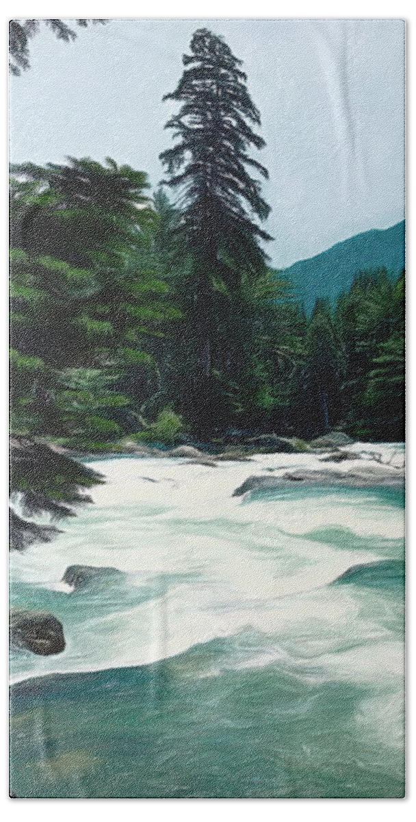 River Beach Towel featuring the digital art Mountain Valley Stream by Susan Hope Finley