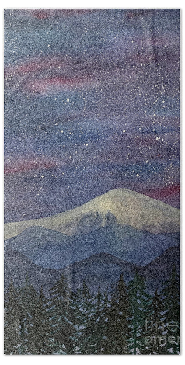 Mountains Beach Towel featuring the mixed media Mountains at Night by Lisa Neuman