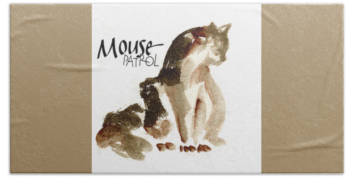 Original Watercolors Beach Towel featuring the painting Mouse Patrol by Chris Paschke