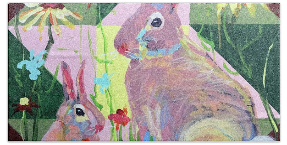 Bunny Beach Towel featuring the painting Mr. McGregor's Garden by Carol Berning