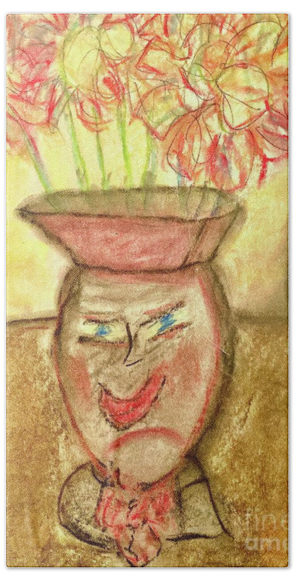 Mr Ming Vase Beach Towel featuring the pastel Mr Ming Vase by Bencasso Barnesquiat