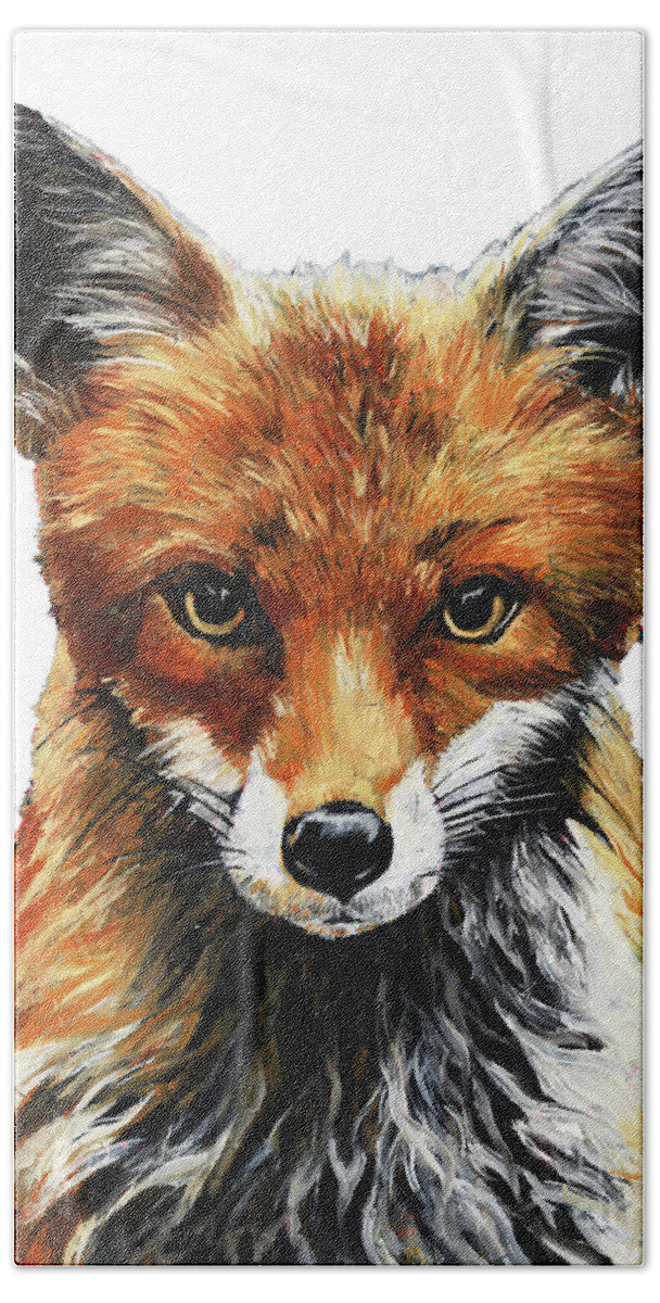 Fox Beach Towel featuring the painting Mrs. Fox Oil Painting with White Background by Ashley Lane
