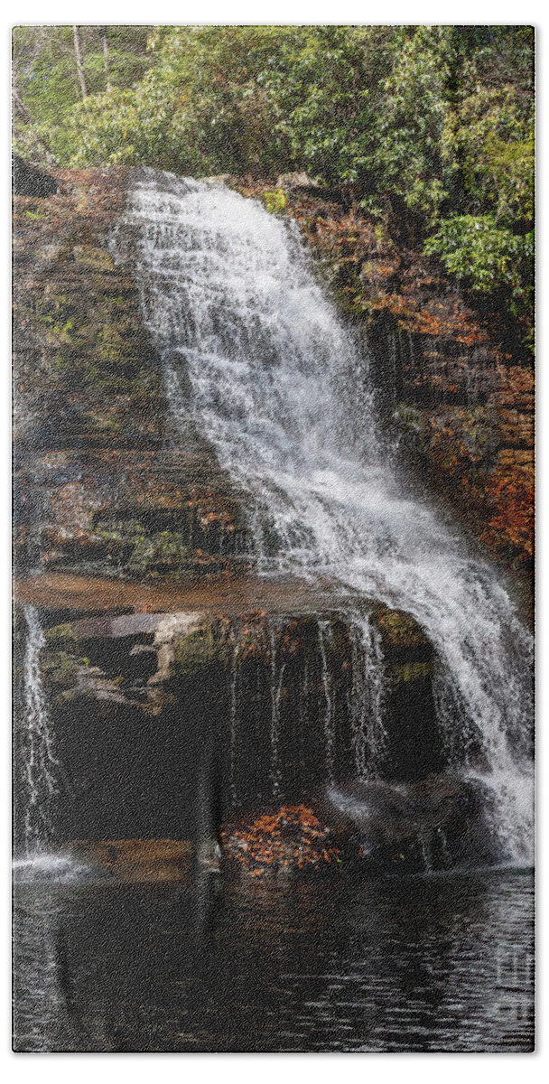 Autumn Beach Towel featuring the photograph Muddy Creek Falls at Low Water at Swallow Falls State Park in western Maryland by William Kuta