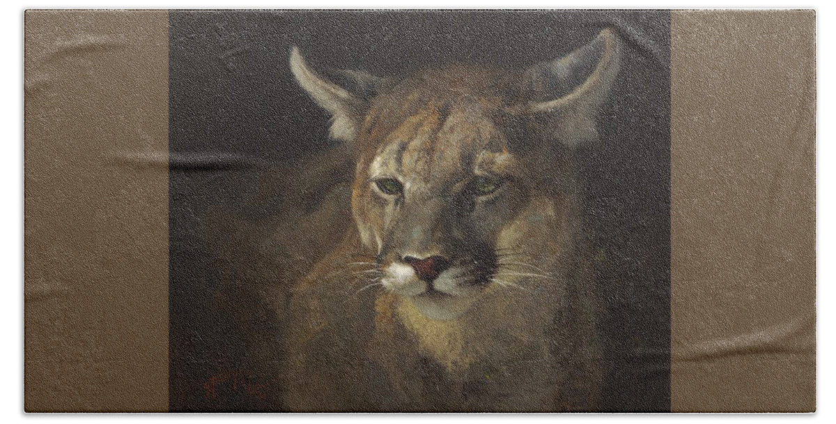 Cougar Beach Towel featuring the painting Mugshot by Greg Beecham