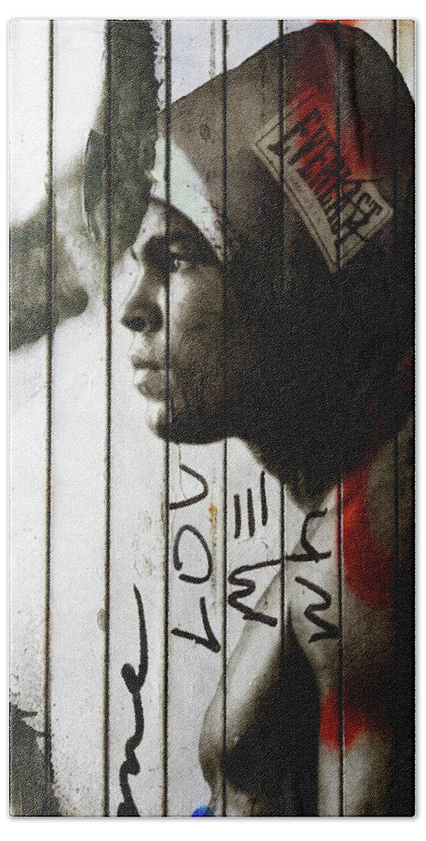 Muhammad Ali Image Beach Towel featuring the mixed media Muhammad Ali - The Champ by Paul Lovering