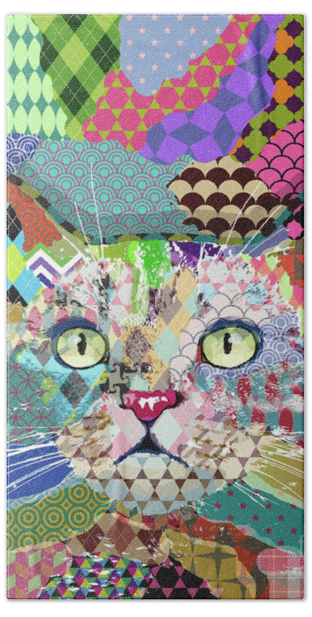 Cat Beach Towel featuring the digital art Multicolor Cat 671 by Lucie Dumas