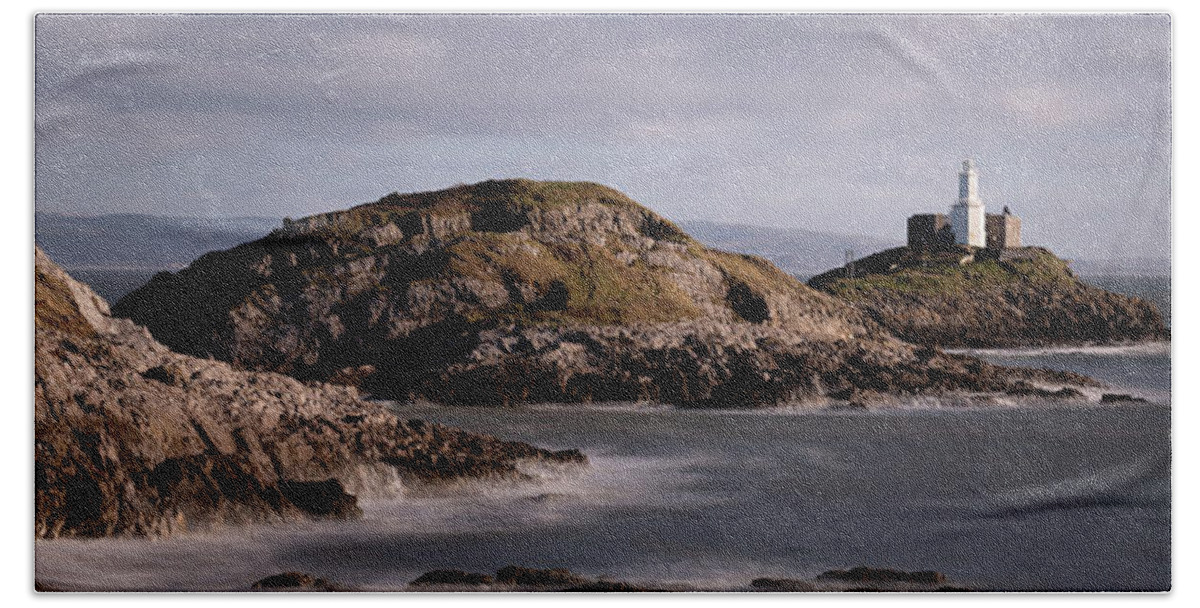 Panorama Beach Towel featuring the photograph Mumbles Lighthouse Gower Coast Wales by Sonny Ryse