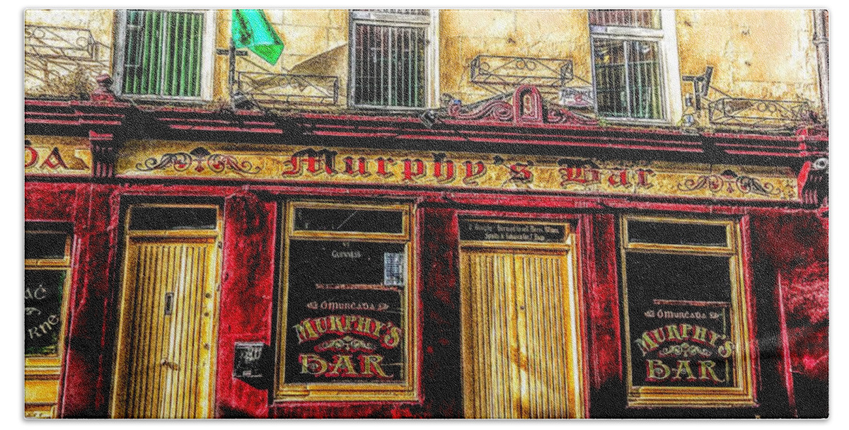 Galway Ireland Beach Towel featuring the painting art prints of Murphys pub Galway by Mary Cahalan Lee - aka PIXI