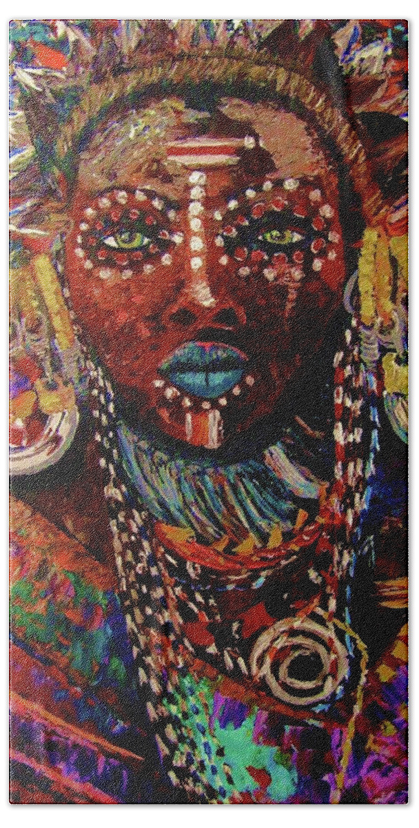 Africa Beach Towel featuring the painting Mursi by Kowie Theron