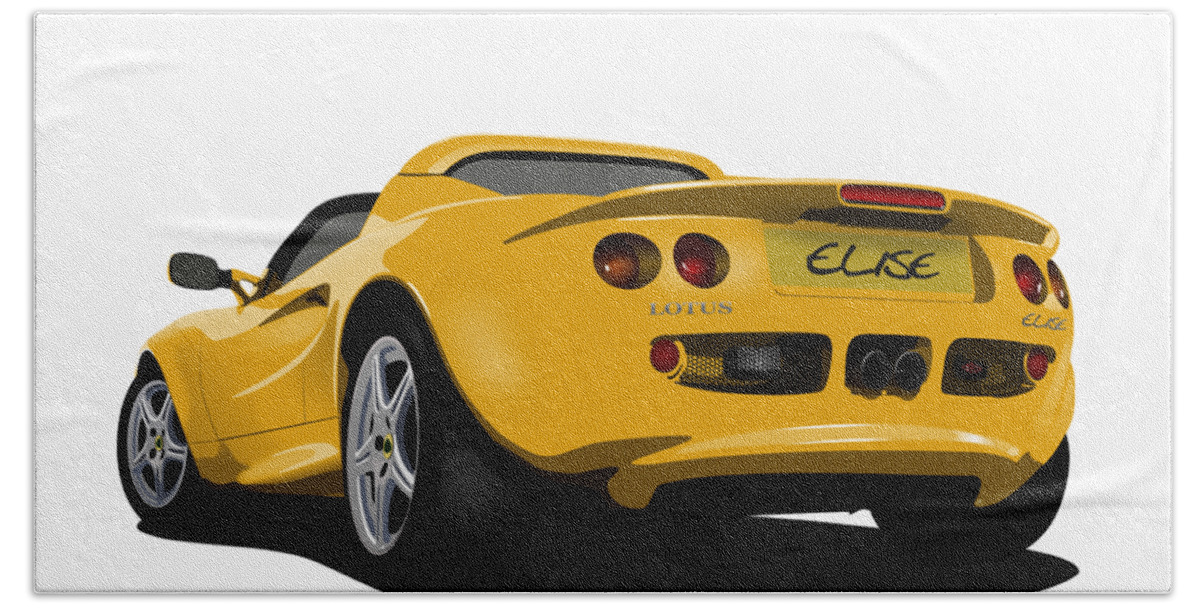 Sports Car Beach Towel featuring the digital art Mustard Yellow S1 Series One Elise Classic Sports Car by Moospeed Art