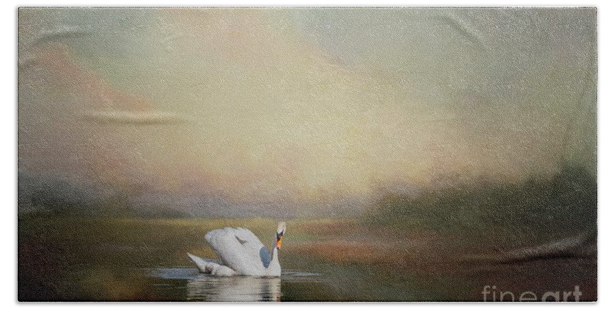 Mute Swan Beach Towel featuring the photograph Mute Swan Swimming by Eva Lechner