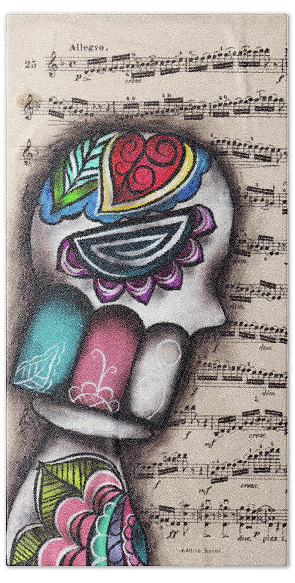 Dia De Los Muertos Beach Towel featuring the painting My restoration by Abril Andrade