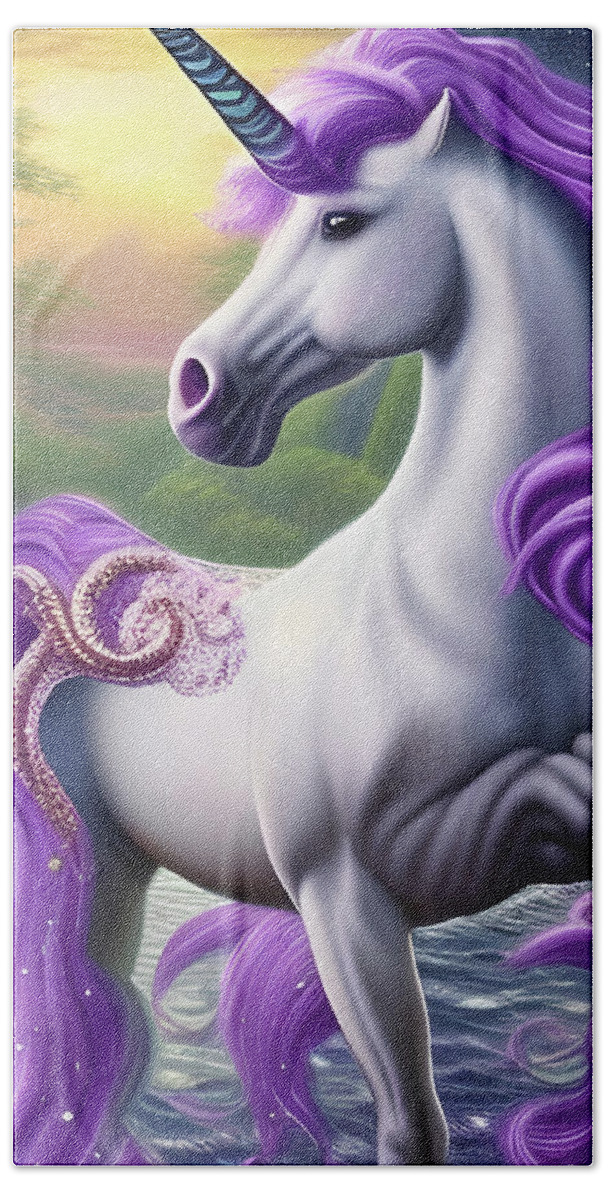 Unicorn Beach Towel featuring the digital art My Unicorn by Debra Miller
