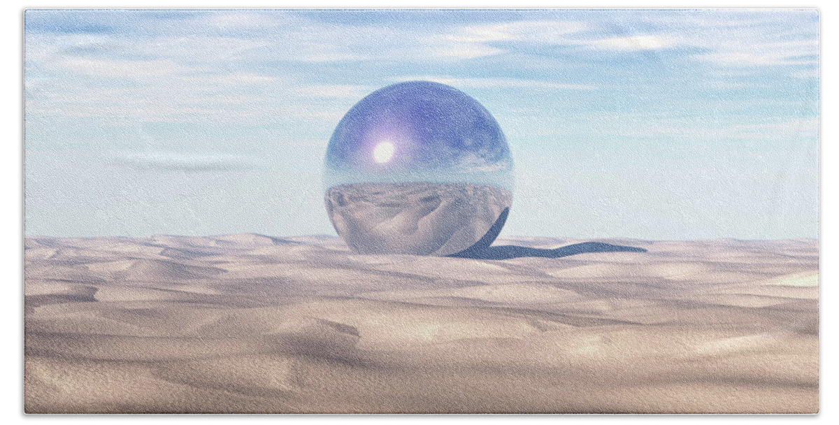 Digital Art Beach Towel featuring the digital art Mysterious Sphere in Desert by Phil Perkins
