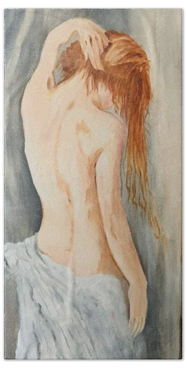 Nude Beach Towel featuring the painting Mystery by Juliette Becker