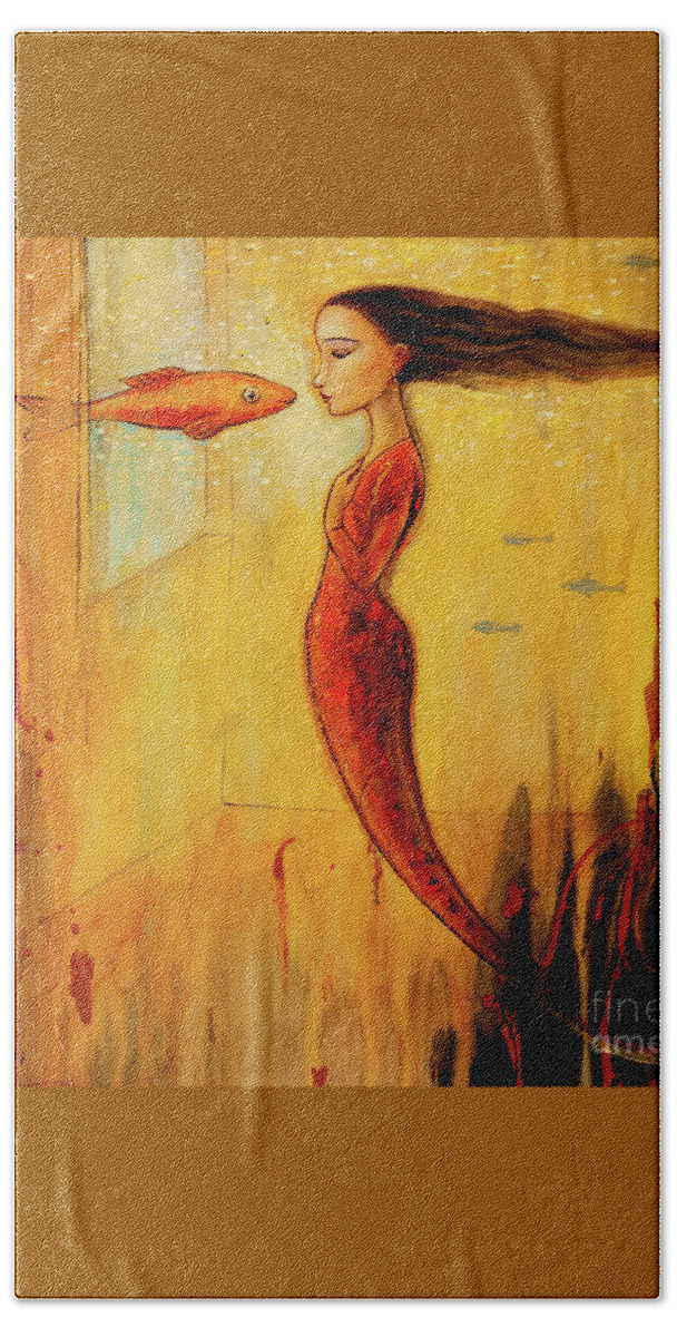 Mermaid Beach Towel featuring the painting Mystic Mermaid by Shijun Munns
