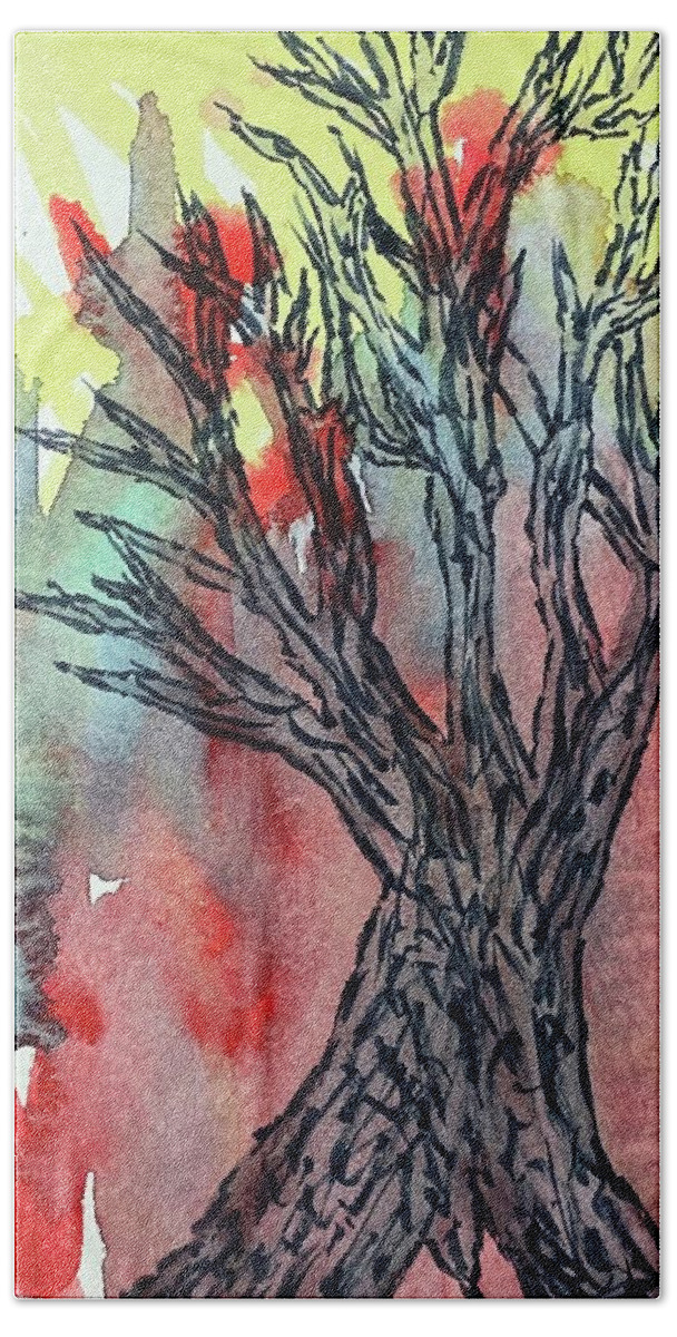 Trees Beach Towel featuring the painting Naked Trees #7 by Anjel B Hartwell