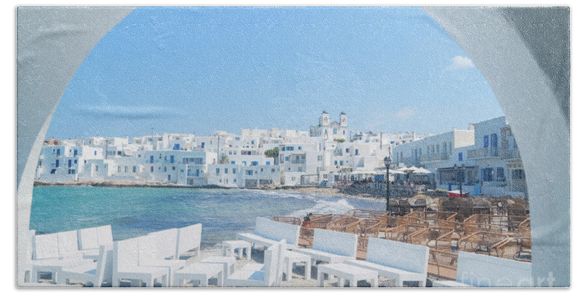 Paros Beach Towel featuring the photograph Naoussa Waterfront by Anastasy Yarmolovich