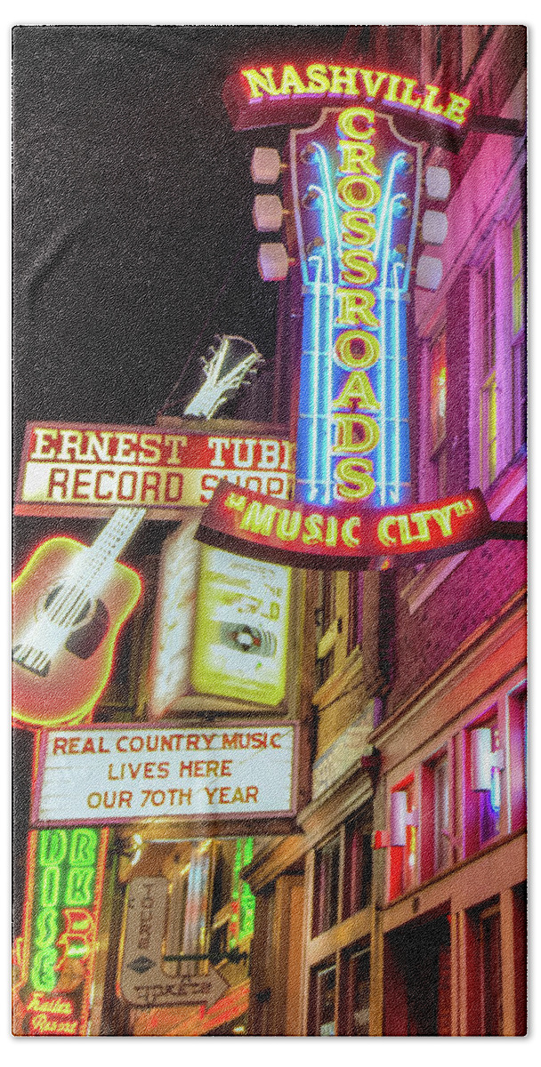 America Beach Towel featuring the photograph Nashville Music City Vintage Neons by Gregory Ballos