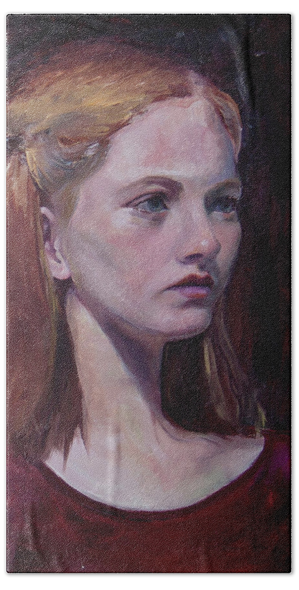 Portrait From Life Beach Sheet featuring the painting Natalie by Nila Jane Autry