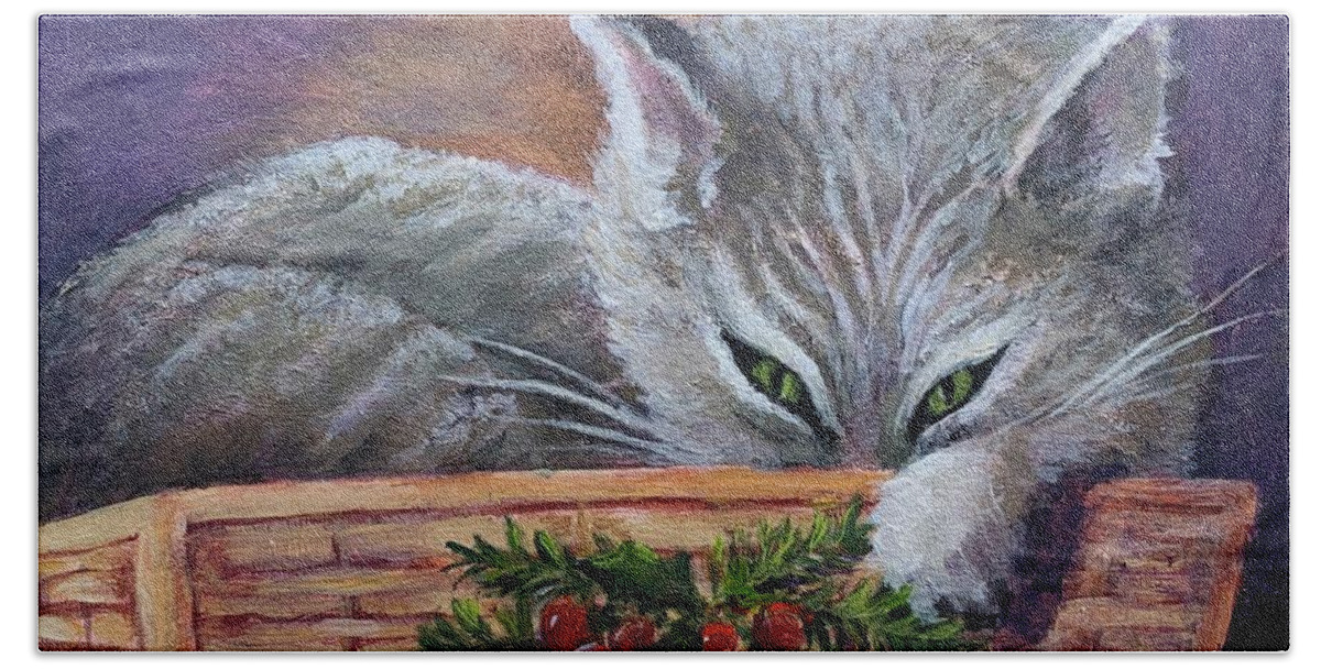 Kitten Beach Towel featuring the painting Naughty and nice. by Marilyn Young