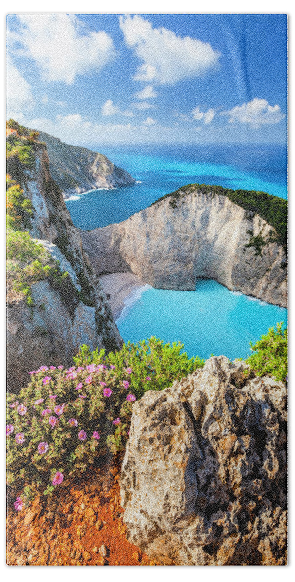 Greece Beach Towel featuring the photograph Navagio Bay by Evgeni Dinev