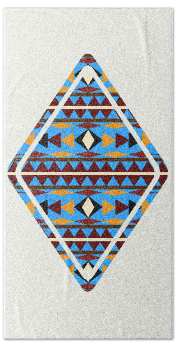 Navajo Beach Towel featuring the mixed media Navajo Blue Pattern Art by Christina Rollo