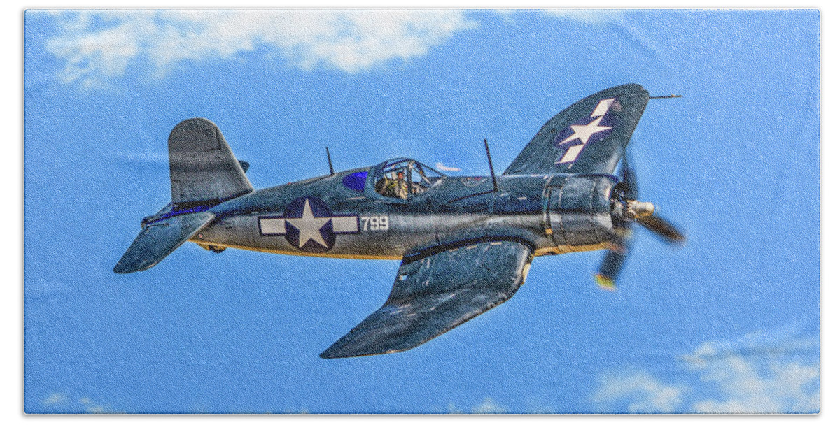 Vought F4u Corsair Beach Towel featuring the photograph Navy F4U Corsair by Tommy Anderson