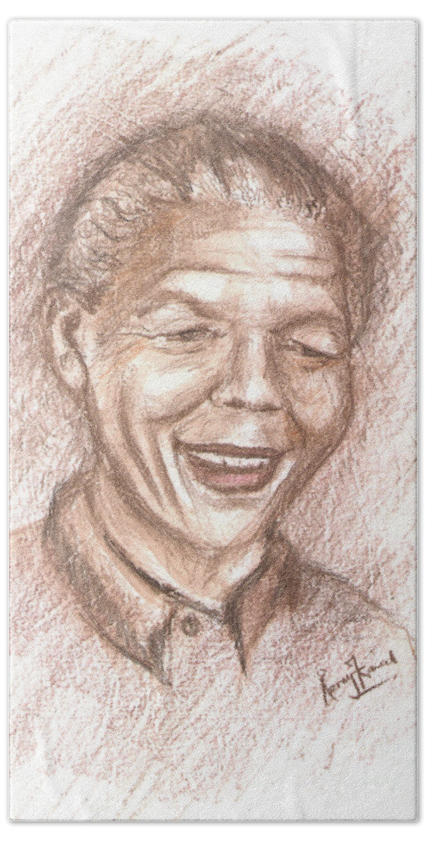 Nelson Mandela Beach Towel featuring the painting Nelson Mandela Portrait by Remy Francis by Remy Francis