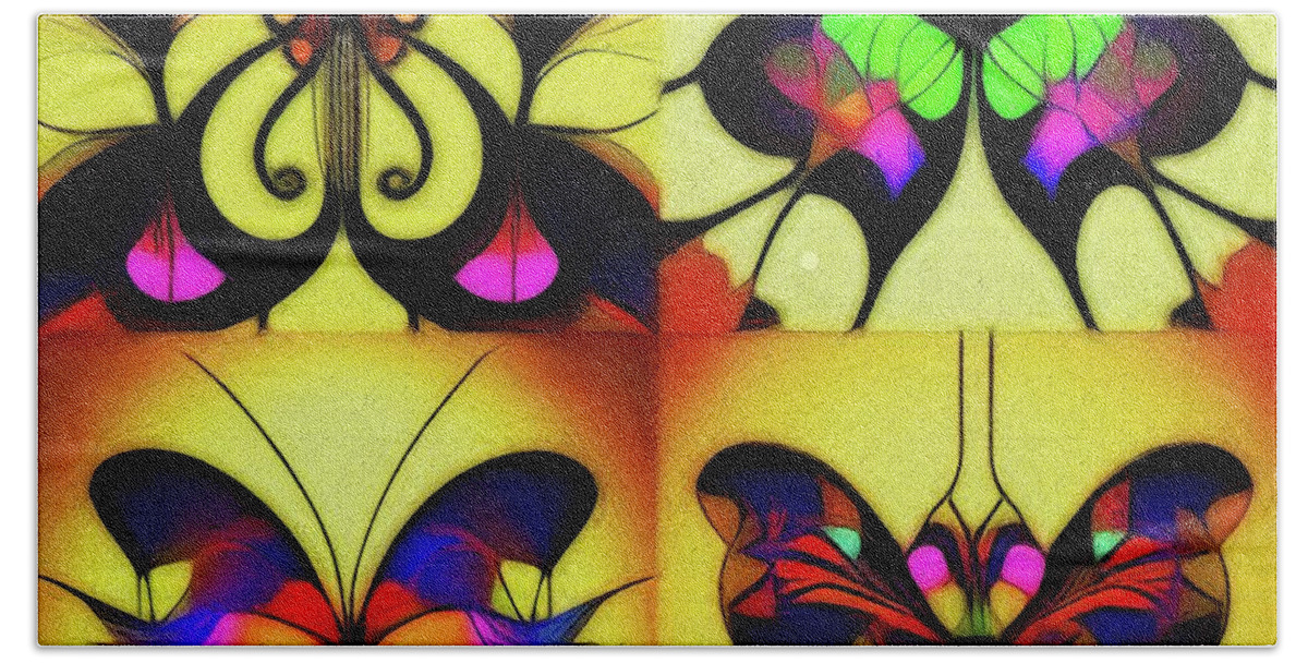 Midjourney Beach Towel featuring the photograph Neon Fractal Butterflies 1 by Jack Torcello